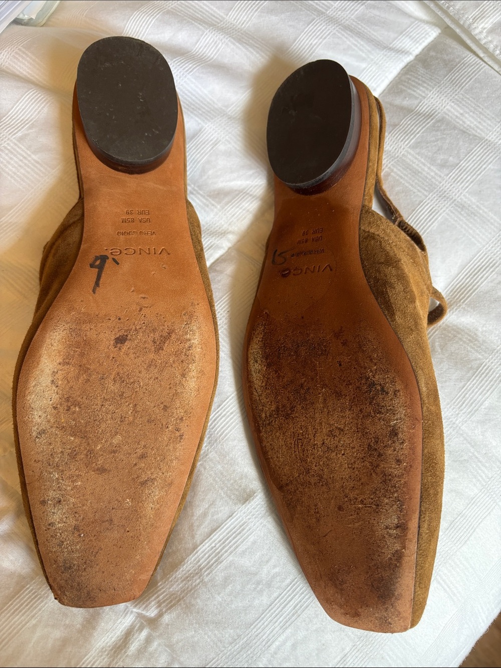 Vince Venice Mary Jane’s Tan Suede Square-Toe Slingback Flats size 39/8.5 US - Picture 3 of 6